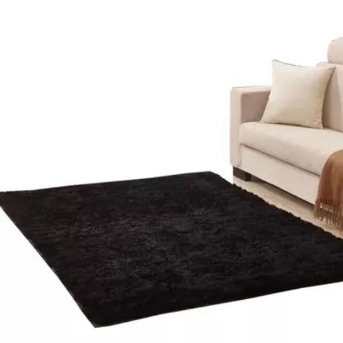 Tapete negro, alfombra peluda, 60 cm * 150 cm, pie de cama