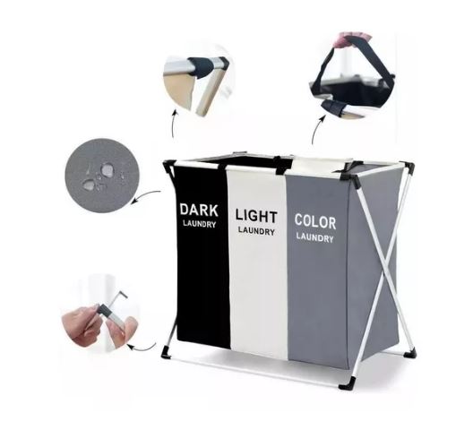 Organizador De Ropa Sucia Con 3 Compartimientos Color Neutro Liso