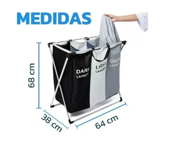 Organizador De Ropa Sucia Con 3 Compartimientos Color Neutro Liso