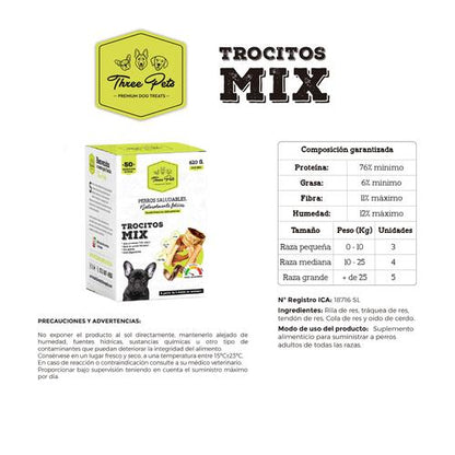 Snack Para Perro Three Pets Trocitos de cola, rila, tráquea y tendones de res horneados  x 620 g