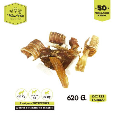 Snack Para Perro Three Pets Trocitos de cola, rila, tráquea y tendones de res horneados  x 620 g