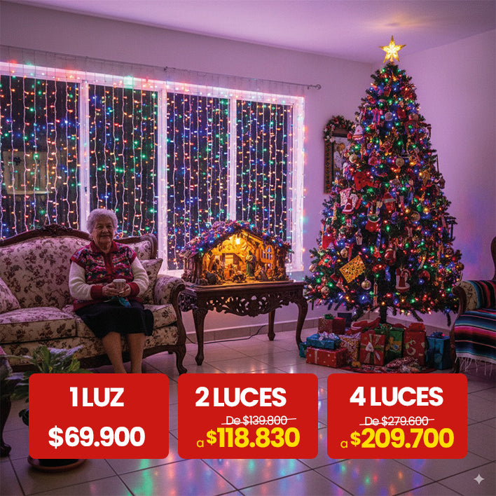 Luz cortina navidad de 9 mts x 45 cm