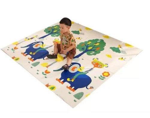 Tapete Extra Grande Elefante y Rueda / Plegable Para Bebe 200x180 Cm Doble Faz