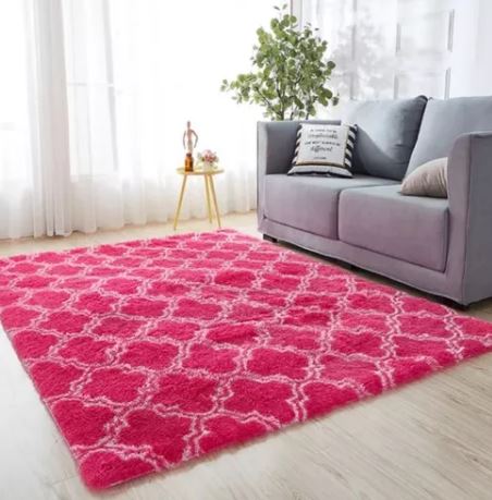 Tapete Fucsia rombos  Alfombra Peluda De Peluche 150 Cm X 200 Cm