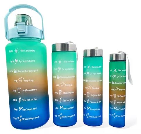 Termo Botella Agua Motivacional Set X 4 Unds + Stickers